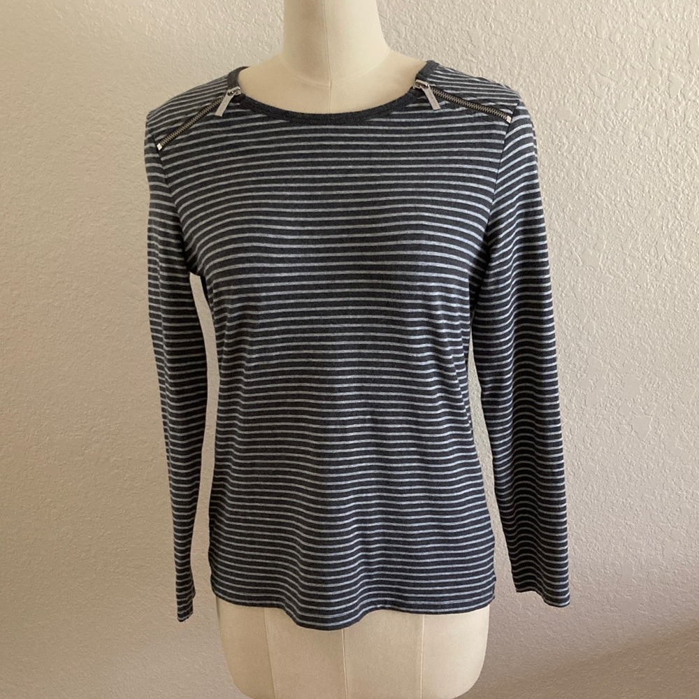 Michael Kors Gray Striped Long Sleeve Top